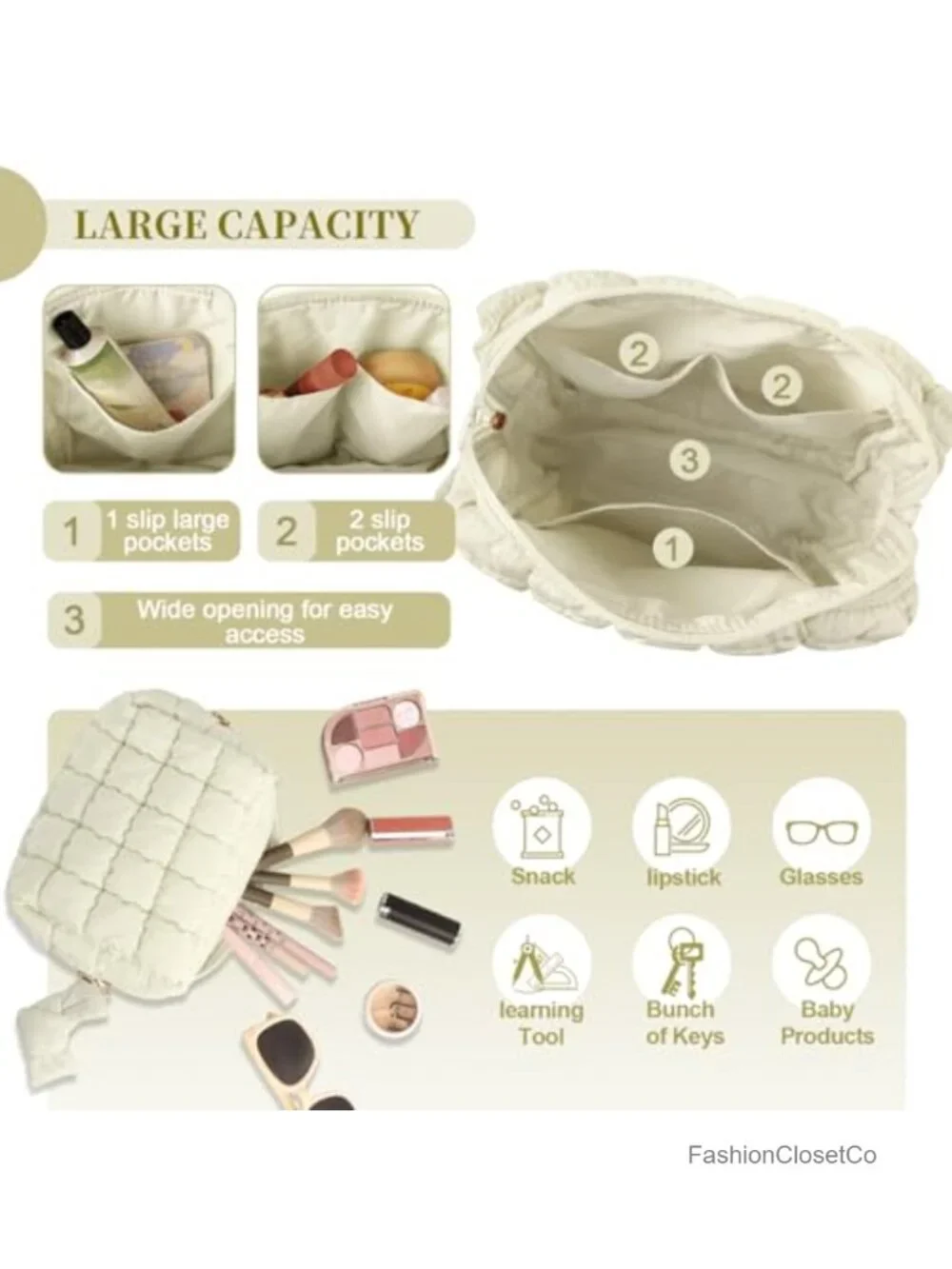Quilted Puffy Makeup Bag Cosmetic Travel Toiletry Organizer Pouch with Zipper